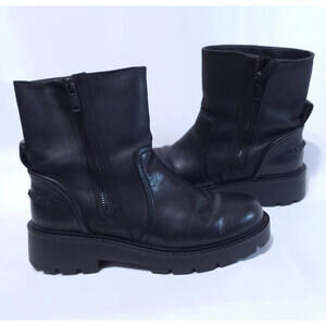 UGG Polk Boots Womens 7 Black Leather Ankle Side Zip Combat Round Toe‎ Motor